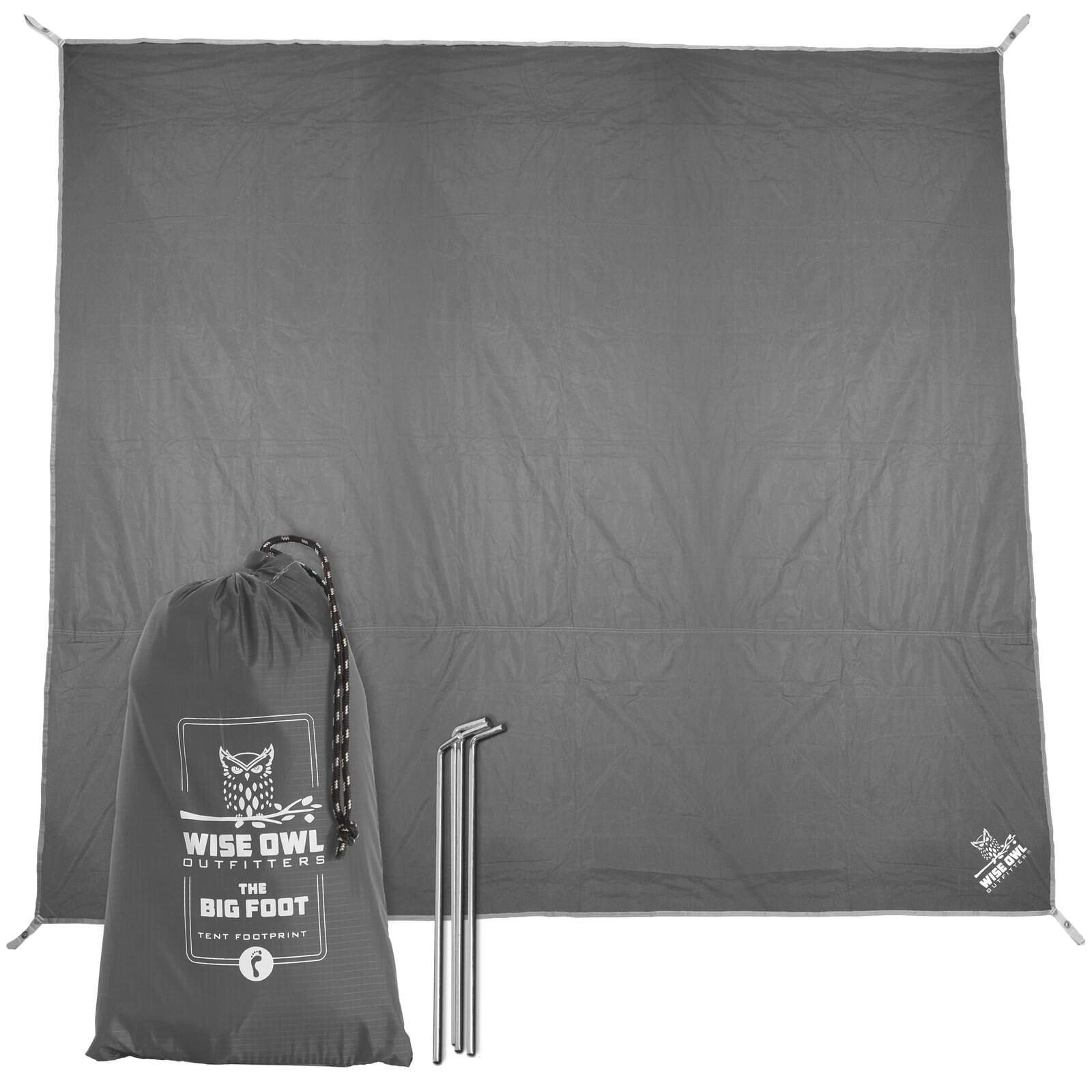 Wise Owl Outfitters Camping Tarp Waterproof - Tent Tarp for Under Tent - Camping Gear Must Haves w/Easy Set Up Including Tent Stakes and Carry Bag - Large Grey Large Gray